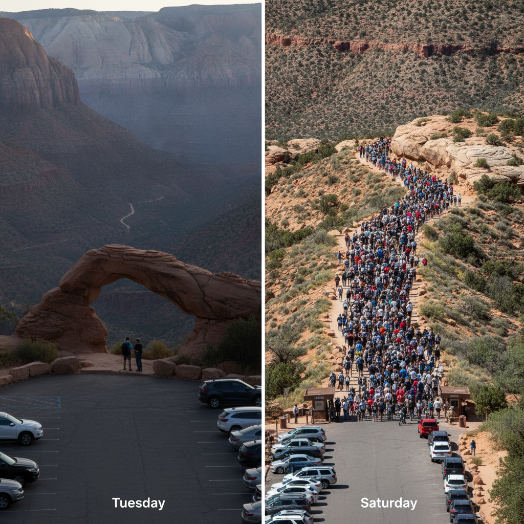 How Visiting National Parks During Shoulder Weekdays Compares to Weekend Peak Crowds in Terms of Cost, Access, and Experience Quality