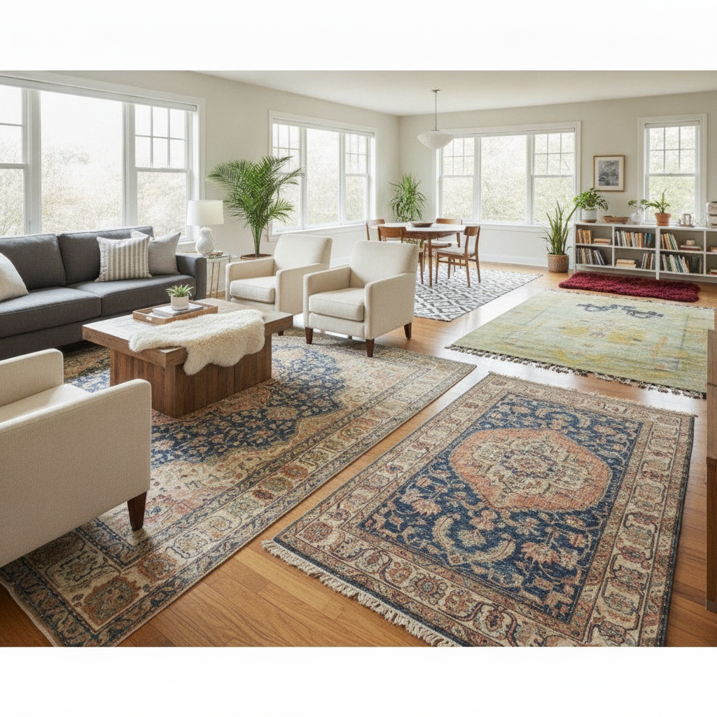 How to Layer Rugs in a Living Room to Define Zones Without Dividing Walls