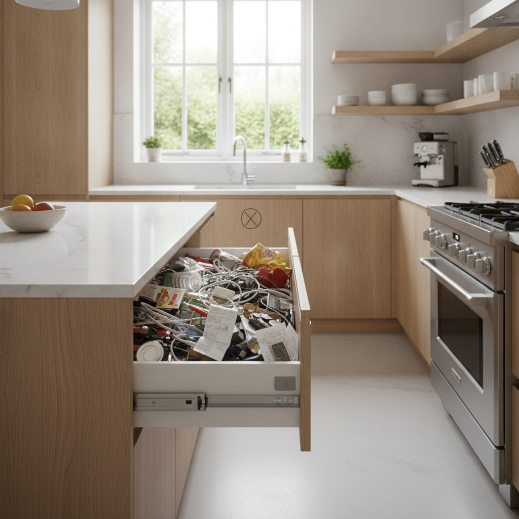 How Designating One Drawer in Your Kitchen as a Strictly Off-Limits Clutter Zone Keeps the Rest of the Space Calm
